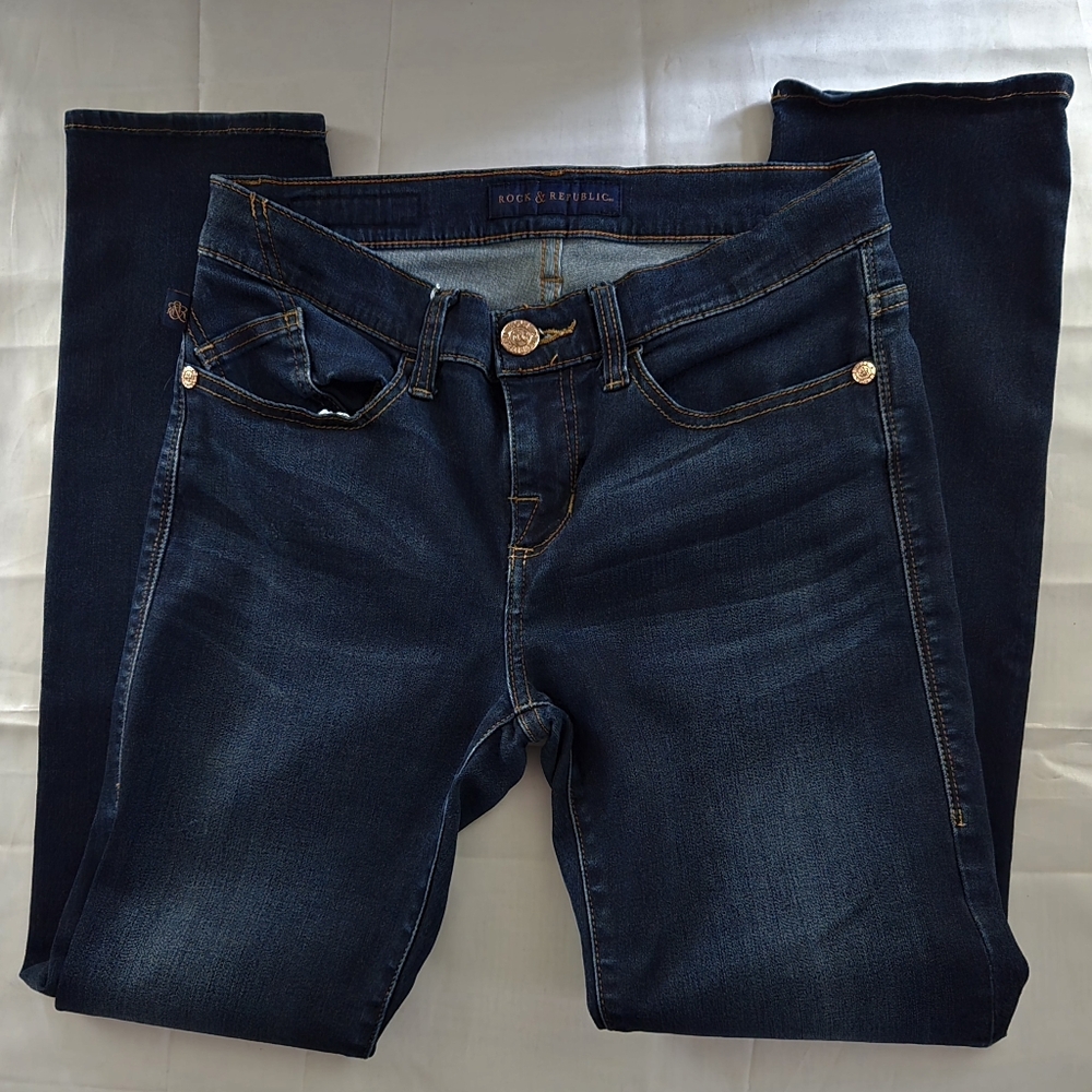 Rock & Republic Jeans Sz 8 Slim Dark Wash Euc - Picture 3 of 8